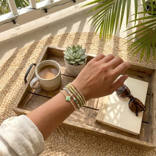 Gold Bracelets for Women, Beaded Cross Stack, Non Tarnish Set，Set-1 | Gold Beaded Bracelet Stack with Stretch Fit, Waterproof Finish and Dainty Design for Everyday Wear and Gifts - color: Colors-1