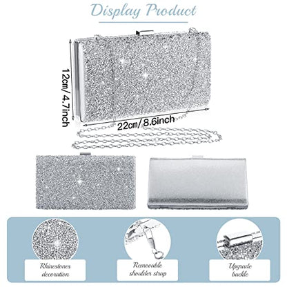 Mixweer 4 Pieces Clutch Purses Bag for Women Evening Rhinestone Jewelry Set Bling Necklace Earrings Bracelets Set for Wedding - style: Shiny Style