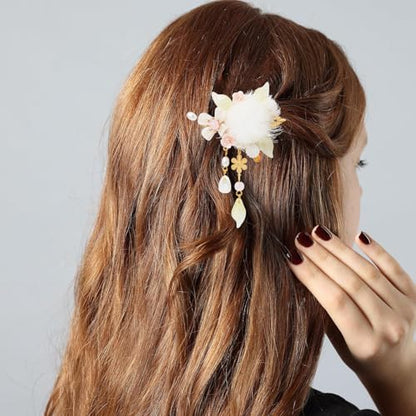 A Pair Wedding Hair Clips, Handmade Floral Design Crystal Hair Clips Pearl Barrettes, Rhinestones Flower Clips Pearl Headpieces Hair Pins Hair Accessories for Women Girls (White&Light Green) - color: White&Light Green