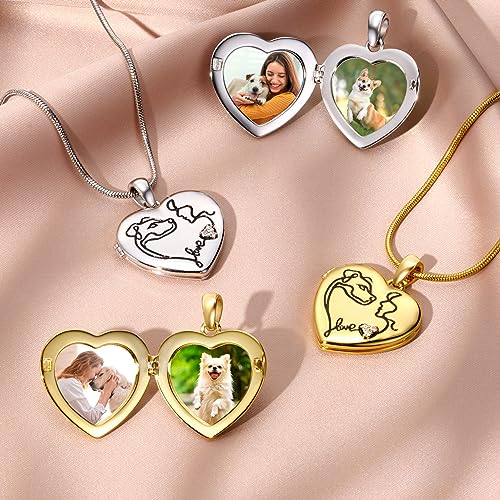 Fanery Sue Personalized Pet Locket Picture Necklace,Dog Cat Memory Gift | Custom Engraved Heart Photo Lockets Necklaces,Dog Cat Sympathy Memorial Jewelry for Women Men - color: Sliver, style: Dog Mom