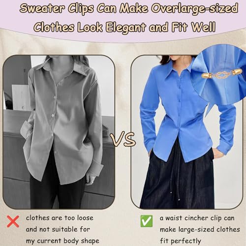 2 PCS Waist Cincher Clips Dress Clips Back Cinch for Shawl Cardigan Sweater Clothes Shirt Tightener Clip(Silvery Golden) - color: Color Retro Style