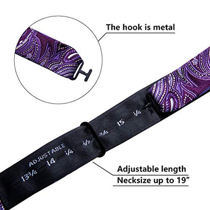 YOHOWA Bow Ties for Men Self-tied Silk Bowtie Solid Color with Lapel Pin and Handkerchief Cufflinks for Wedding Party Prom - color: Purple White