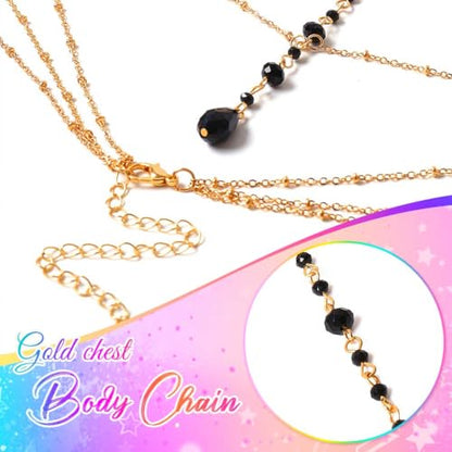 Gold Bra Chain Black Rhinestone Chest Chains Bikini Bra Body Chain Jewelry for Women