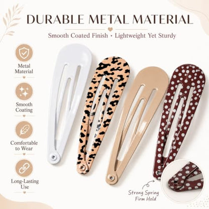 80 Pack 2-Inch Metal Snap Hair Clips, Leopard Print Hair Barrettes for Women and Girls - color: Solid and Print