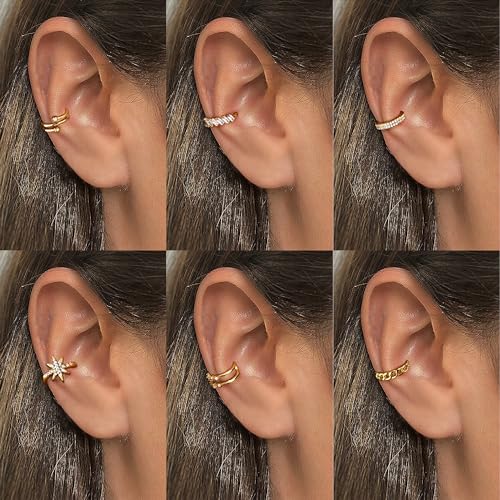 9Pcs Ear Cuff 14K Gold Plated Cuff Earrings Gold Ear Cuffs Non Pierced | Fake Conch Cartilage Earrings Ear-Clips Minimalist Non Piercing Delicate Clip-on Ear Cuffs Stackable Set - style: B-12pcs-Gold