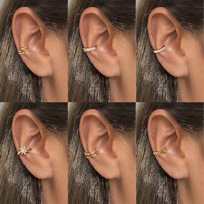 9Pcs Ear Cuff 14K Gold Plated Cuff Earrings Gold Ear Cuffs Non Pierced | Fake Conch Cartilage Earrings Ear-Clips Minimalist Non Piercing Delicate Clip-on Ear Cuffs Stackable Set - style: B-12pcs-Gold