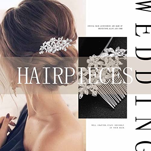 Olbye Wedding Hair Comb Rhinestone Bridal Pieces Flower Silver Crystal Headpiece for Bridesmaids and Brides (Silver) - color: Silver