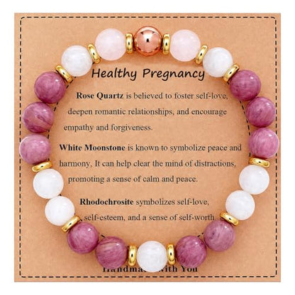 KSQS Healing Stone Bead Bracelet for Women, Natural Gemstones Balance Protection Bracelet, Spiritual Crystal Beads Bracelet Anxiety Relief with Meaning Card - color: Healthy Pregnancy-2
