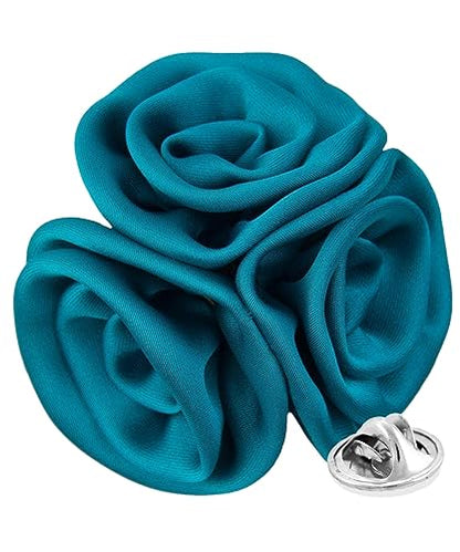 Premium Trio Cluster Flower Lapel Pin - Formal Boutonniere for Men, Flower Brooch Pin - color: Teal