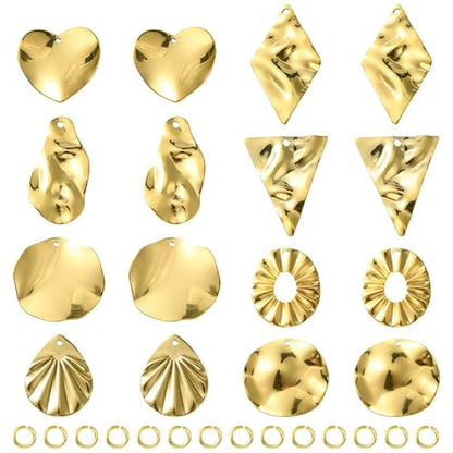 8-64Pcs Silver Goldern Color Heart Pendants Charms 10 Styles Heart Stainless Steel Metal Charms for Jewelry Making Crafting Necklaces Bracelets Earrings Keychains Birthday Gift - color: Golden Mixed Shapes6A- 16 pcs