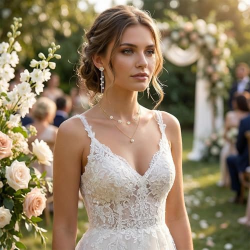 Wedding Jewelry Sets for Brides Bridesmaid Pearl Jewelry Set Fancy Gold Flower Necklace and Earrings Simple Pearl Necklace for Women Bridal Earrings Wedding Accessories Essentials Gifts - color: A2:flower necklace earrings set