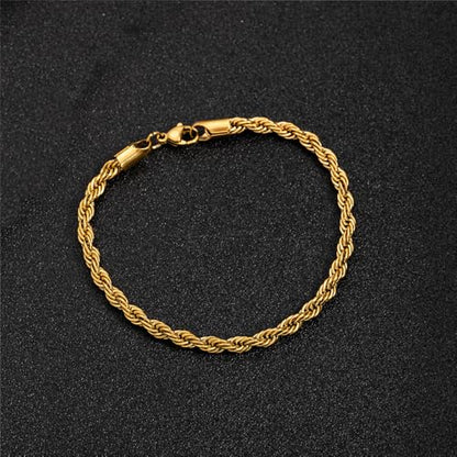 kelistom 18K Gold Silver Tone Rope Link Chain Bracelet for Women Men, 3mm 4mm Braided Rope Chain Bracelets, 7” 7.5” 8.3”, - size: 8.3", style: 4mm-gold