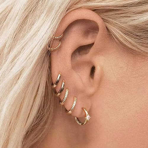 micuco 3 Pairs Small Gold Hoop Huggie Earrings Set for Women Men Tendy | 14K Gold Plated Small Huggie Hoop Earrings for Men, Tiny Cartilage Hypoallergenic Earring Set - style: M# SCZ Gold 8-10-12mm