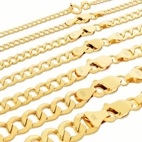Nuragold 10K Real Yellow Gold Cuban Curb Link Chain Necklace (2mm - 7.5mm) - size: 20", style: 2.5mm