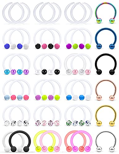 Cisyozi 16G Clear Plastic Septum Rings Jewelry for Surgery Horseshoes Flexible Septum Nose Eyebrow Lip Ring Ear Cartilage Helix Tragus Rook Daith Earrings Hoops Piercing Retainer for Women Men - color: 16G(1.2mm) -Mix Clor Dia:10mm