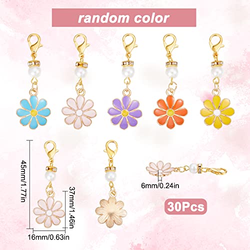 SUNNYCLUE 1 Box 30Pcs Stitch Markers Crochet Stitch Marker Daisy Flower Charms Pearl Beads Zipper Pull Clip On Removable Lobster Claw Clasp Charm Locking Knitting Markers for Weaving Sewing Quilting - color: 30pcs Flower & Pearl Stitch Markers With Upgrad
