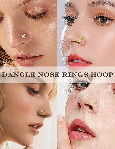 Akeoqi 18Pcs Nose Rings Hoops L Shape Nose Studs Screw Bone CZ Butterfly Flower Cross Leaf Star Crown Heart Nose Nostril Piercings Jewelry Set For Women Men Gold Silver Tone 20G - color: A1:Gold-18PCS
