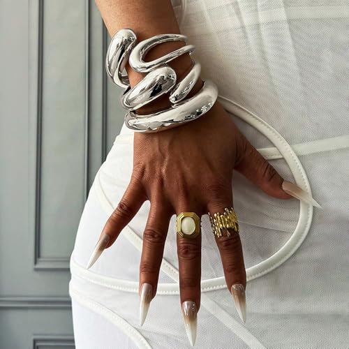 Giovanchi Chunky Gold Bangle Bracelets for Women | 14K Gold Plated Cuff Bracelets, Stackable Dainty Gold Bracelet Sets, Non Tarnish Fashion Jewelry Gift - style: B3-Silver