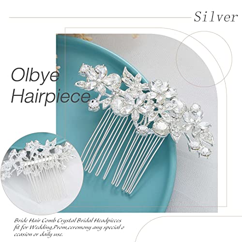 Olbye Wedding Hair Comb Rhinestone Bridal Pieces Flower Silver Crystal Headpiece for Bridesmaids and Brides (Silver) - color: Silver