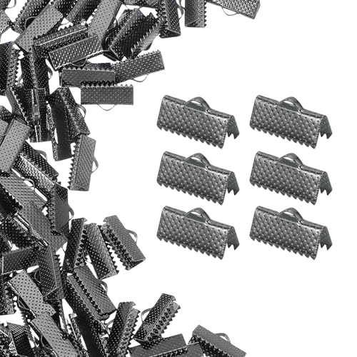 uxcell 200Pcs Ribbon Ends, 16mm Ribbon Crimp Clamp End Bookmark Leather Pinch Crimps Cord Ends, Foldable Clasps Crimp End for Necklace Bracelet DIY Craft Making, Gun Black - color: Gun Black, size: 16mm