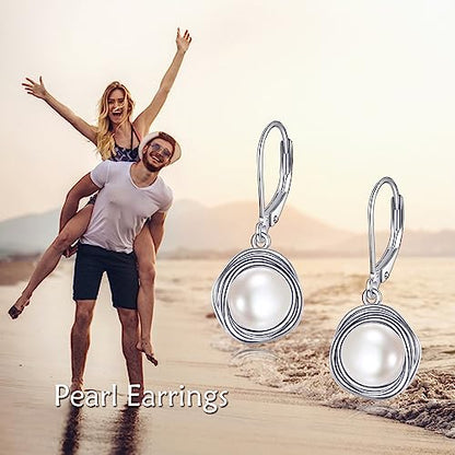 FreshWater Pearl Dangle Earrings 925 Sterling Silver Lapis lazuli Turquoise Larimar Opal Black Pearl Leverback Earrings for Women Birthday Hypoallergenic - style: pearl earrings