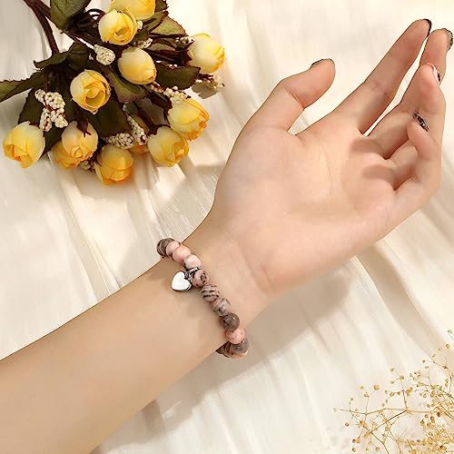 MIXJOY Inspirational Gifts for Women, Heart Charm Pink Elastic Beads Bracelet, Positive Affirmations Get Well Soon Gifts - style: steel heart will order Psalm pink
