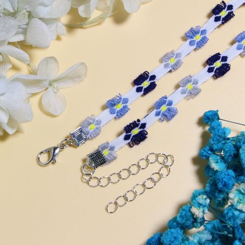 Nova&Aria Chokers Set For Women Heart Choker Necklaces Flower Pendant Velvet Cute Pink Turquoise Blue White Black Choker Necklace Christmas Colorful Lace Chokers - color: Light Blue