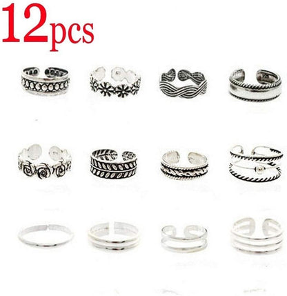 12PCS Toe Rings Set Compatible with Women Adjustable Knuckle Ring Open Foot Jewelry Set Professional process