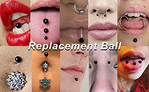 Prjndjw 25Pcs 14G 16G Replacement Balls internal thread & Externally Threaded Surgical Steel Balls Industrial Barbell Tongue Nipple Belly Button Eyebrow Rook Piercing Rings Parts 3MM-8MM - color: 25Pcs-14G-BLACK