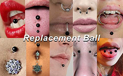 Prjndjw 25Pcs 14G 16G Replacement Balls internal thread & Externally Threaded Surgical Steel Balls Industrial Barbell Tongue Nipple Belly Button Eyebrow Rook Piercing Rings Parts 3MM-8MM - color: 25Pcs-14G-BLACK