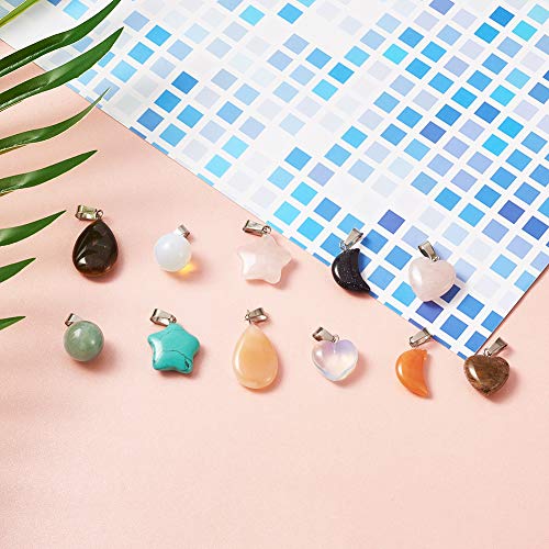 30Pcs Mixed Stone Pendants Heart Moon Teardrop Round Healing Crystal Quartz Chakra Bead Charms for Necklace for Jewelry Making Hole: 2x7mm - color: 1-Mixed Color-Mixed Shape