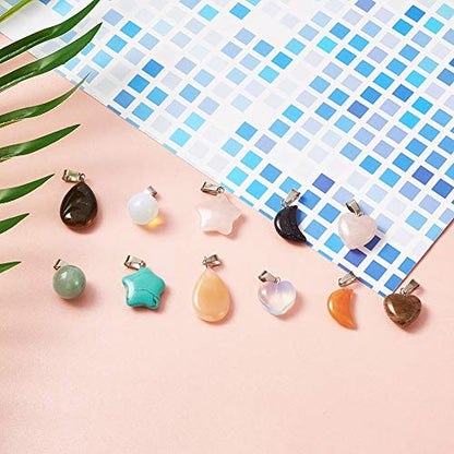 30Pcs Mixed Stone Pendants Heart Moon Teardrop Round Healing Crystal Quartz Chakra Bead Charms for Necklace for Jewelry Making Hole: 2x7mm - color: 1-Mixed Color-Mixed Shape