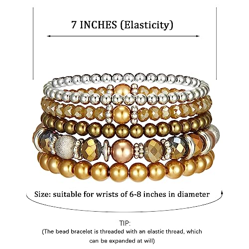 Noessla Beaded Pearl Stretch Bracelet Silver Stackable Crystal Beads Bracelets Trendy Costume Jewelry Mothers Day Gifts for Women - color: Champagne