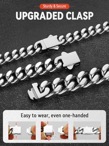 FaithHeart Cuban Link Bracelet for Men, Silver/Black/14K Gold Plated Stainless Steel Wrist Link Hip Hop Chain Bracelets, 5mm/7mm/9mm/12mm Width, 7.5"/8.3"/9" Length, with Gift Box - color: A. Silver-07mm Width, size: Length 7.5 Inches
