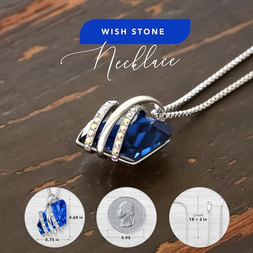 Leafael Wish Stone Pendant Necklace with Birthstone Crystal, 18K Rose Gold Plated/Silvertone, 18" + 2" - color: 209-September-Sapphire Blue-Silvertone