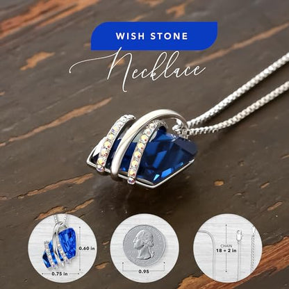Leafael Wish Stone Pendant Necklace with Birthstone Crystal, 18K Rose Gold Plated/Silvertone, 18" + 2" - color: 209-September-Sapphire Blue-Silvertone
