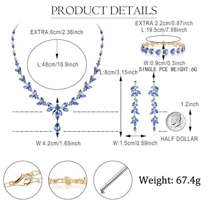 EVER FAITH Marquise Crystal Leaf Bridal Prom Jewelry Set for Women Bride | Rhinestone Wedding Party Necklace Dangle Earrings Tennis Bracelet, for Bridesmaid - color: Light Blue