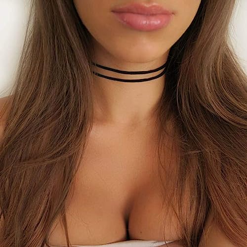 Fesciory Black Necklaces for Women, Adjustable Layered Velvet Leather Lace Collar Necklace, Goth Jewelry Gifts. - color: Double Layers