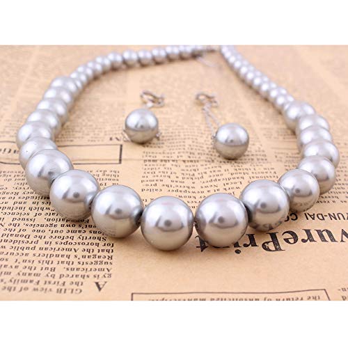 Handmade Faux Pearl Necklace and Clip on Earrings Jewelry Sets for Women Bib Choker Collar Necklace - color: Grey-Necklace+Tassel Clip Earrings
