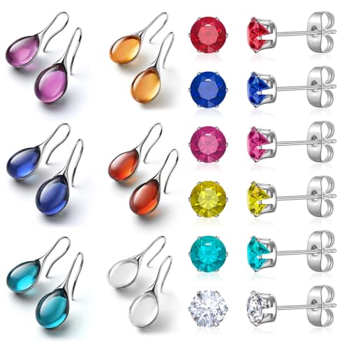 Ritach Teardrop Earrings for Women Trendy Sterling Silver Hypoallergenic Crystal Dangle Drop Earrings Set for Jewelry - color: B-6pairs