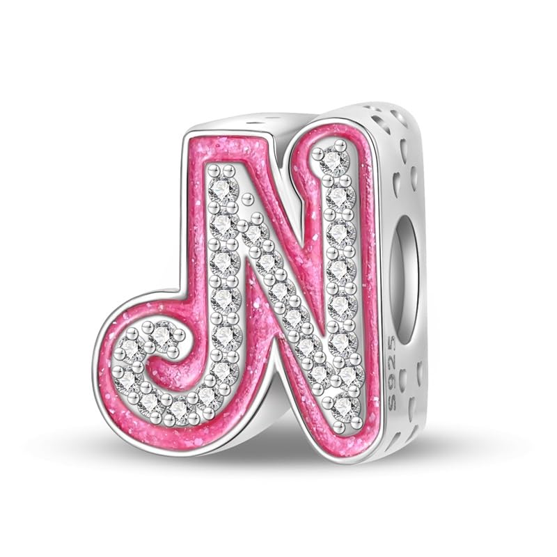 925 Sterling Silver Letter Charms Fits Pandora Bracelets Alphabet AZ Bead Charm for Bracelets Necklace with 5A Cubic Zirconia for Women Birthday Ceremony DIY Jewelry Gift - style: N