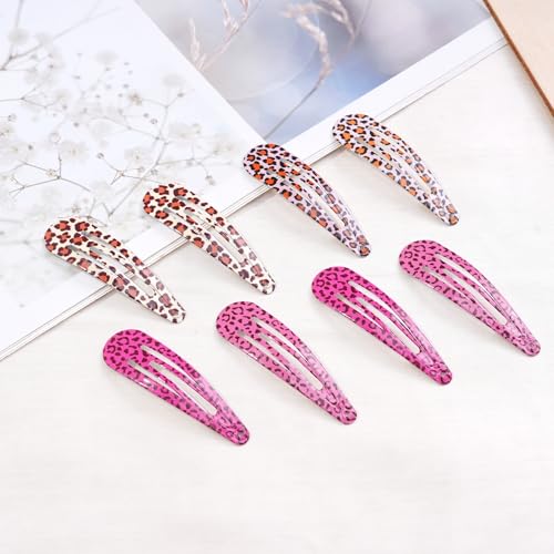 50Pcs 2Inch Hair Snap Clips Leopard Print Cute Hair Pins for Women Girls | Leopard Solid Mix Color Snap Clips 10 Colors 5cm Metal Hair Barrettes Durable Material Clips - color: Leopard