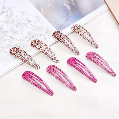 50Pcs 2Inch Hair Snap Clips Leopard Print Cute Hair Pins for Women Girls | Leopard Solid Mix Color Snap Clips 10 Colors 5cm Metal Hair Barrettes Durable Material Clips - color: Leopard