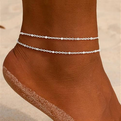 Gold/Sterling Silver Anklet Bracelets for Women Waterproof, Non Tarnish 925 Sterling Sliver Plated Heart Evileye Butterfly Charm, Dainty Summer Beach Anklets for Women, Beach Vacation Bikini Outfits for Her Mom - style: Contemporary