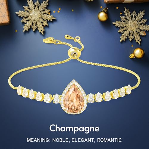 Linawe Crystal Imitation Diamond Rhinestone Charm Bracelets for Women, Gold/Silver/Rose Gold Adjustable Chain Bracelet, Teardrop Birthstone Cubic Zirconia Prom Costume Wedding Jewelry - color: Gold,Champagne