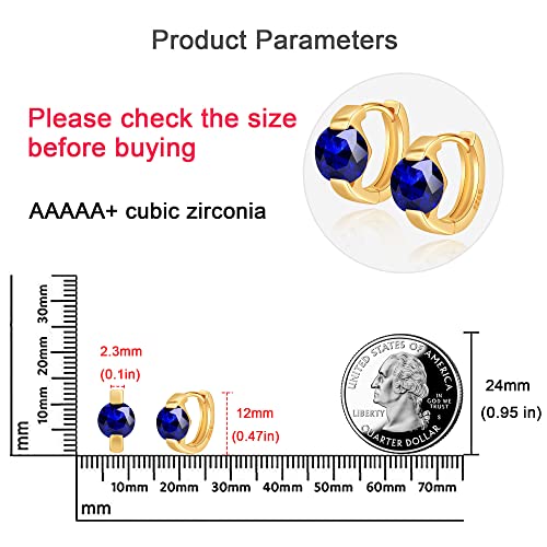 Tiny Huggie hoop Earrings for Women | 14k Gold Plated, Mini Round Cubic Zirconia, Small Simulated Diamond Huggies, Hypoallergenic Jewelry Gifts - color: blue