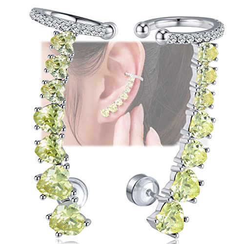 925 Sterling Silver Post Stud Earrings for Women Cartilage Ear Cuffs Hoop Climber 7 Multcolors Cubic Zirconia CZ Hypoallergenic Piercing Gifts For Her - color: Peridot Silver
