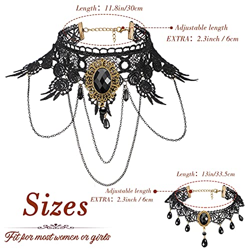 MTLEE 9 Pcs Black Choker Necklace for Women Gothic Jewelry Set Lady Lace Choker Collar with Pendant Elegant Retro Punk Necklaces for Wedding Victorian Costume Party Steampunk Vampire Cosplay Gifts