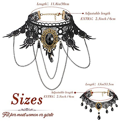 MTLEE 9 Pcs Black Choker Necklace for Women Gothic Jewelry Set Lady Lace Choker Collar with Pendant Elegant Retro Punk Necklaces for Wedding Victorian Costume Party Steampunk Vampire Cosplay Gifts