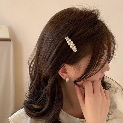 Pearl Hair Clips for Women, Fancy Gold Barrettes, Elegant Pearl Hair Accessories, Small Decorative Dressy French Barrettes for Wedding Bridal Parties Banquets Proms Formal Casual Outfits 2 Pack